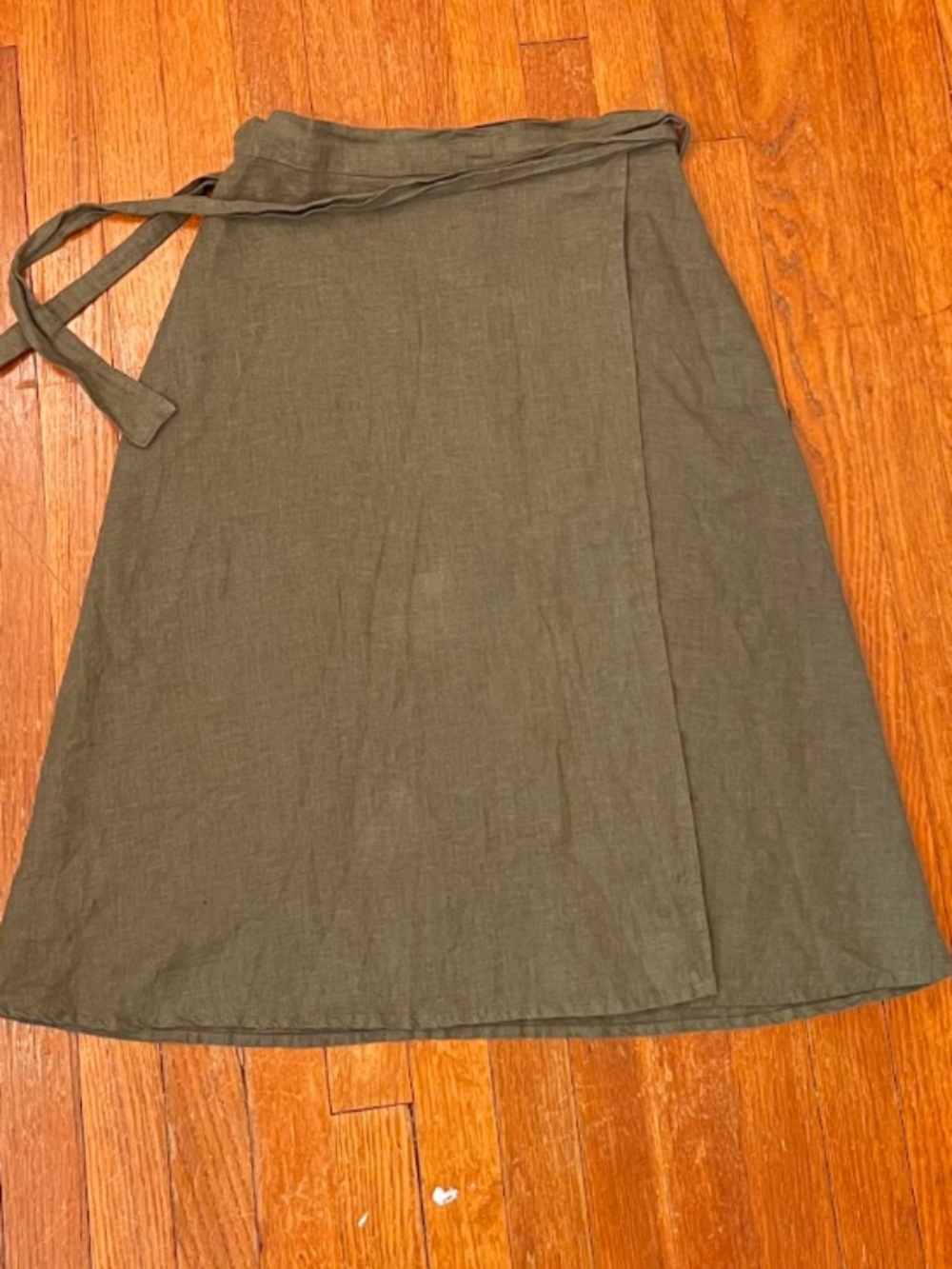 Women's A-line Wrap 100% Linen Midi Summer Skirt Sz XS